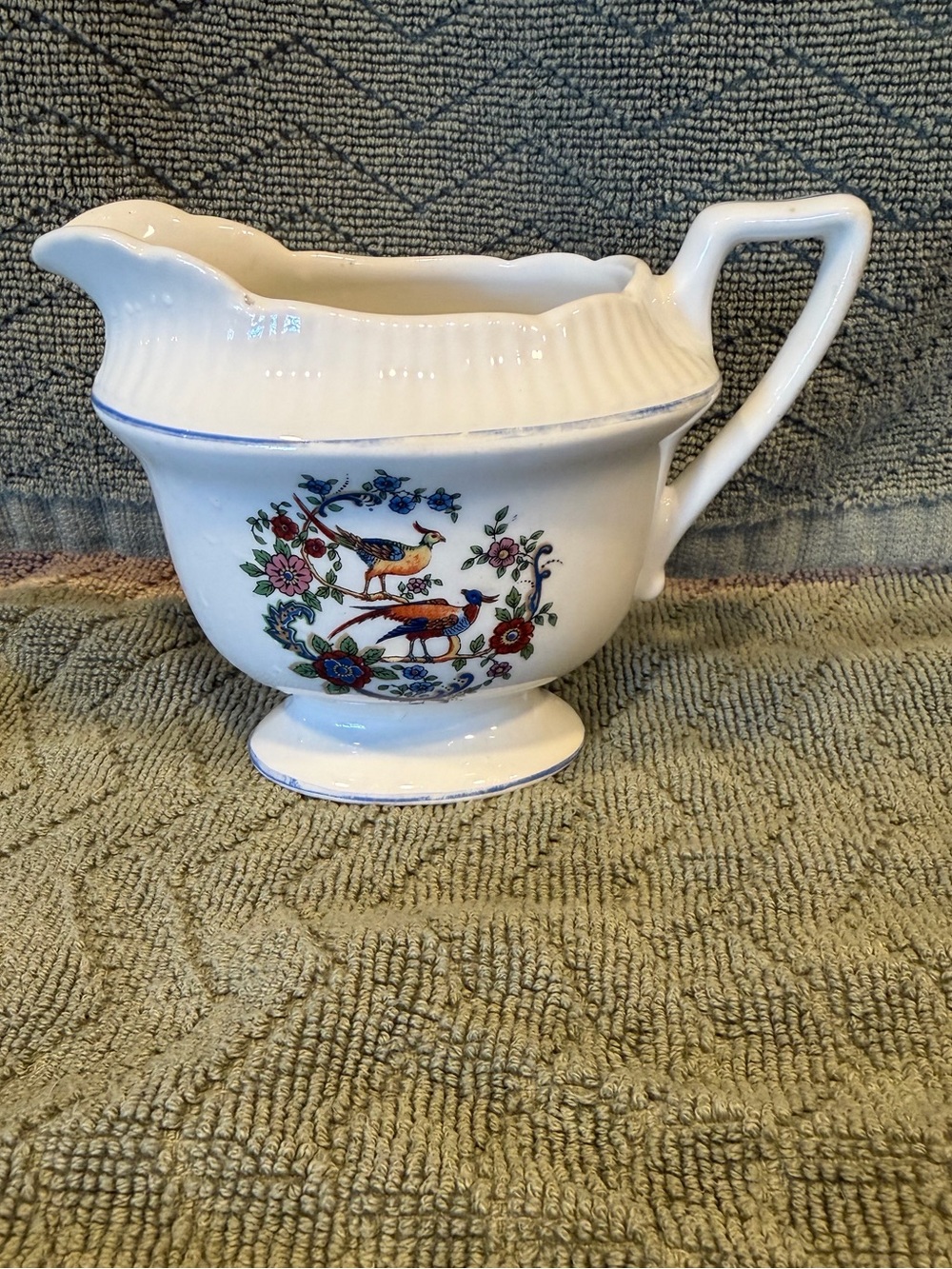 Vintage W.S. George Pottery Company footed Creamer - Birds & Flowers 184A